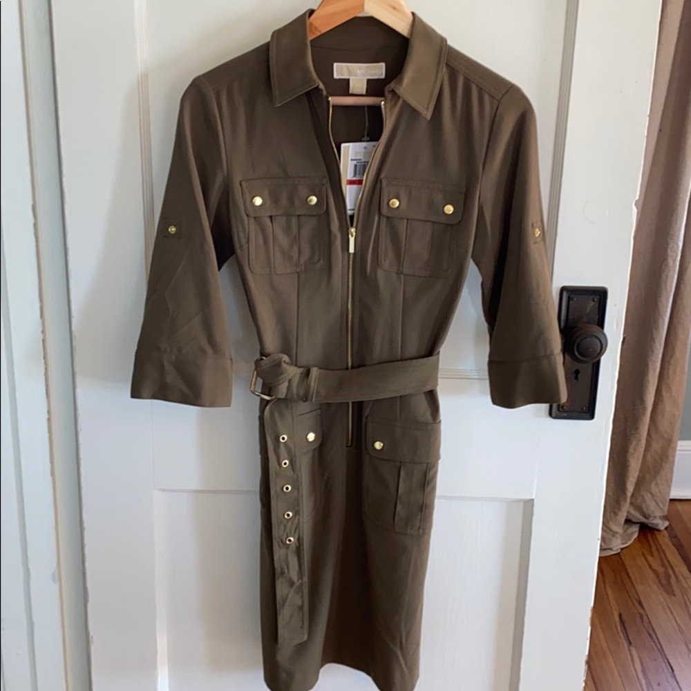 NWT MICHAEL Michael Kors Military zip up dress